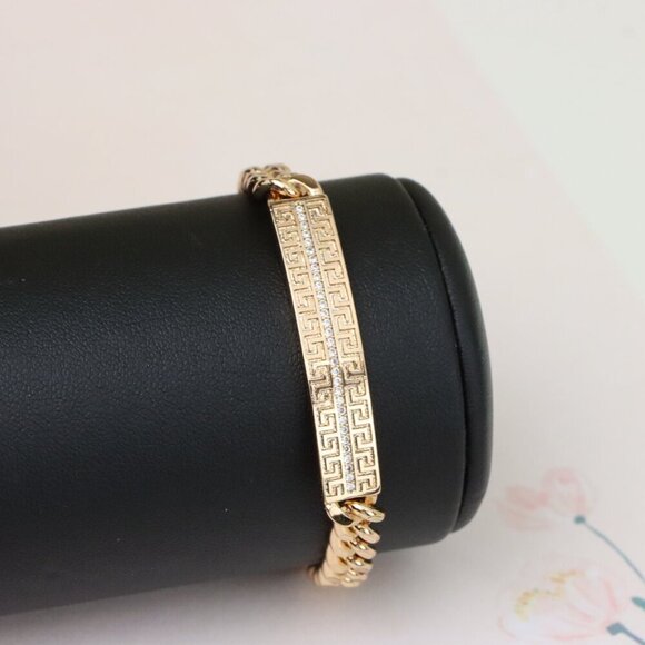 "Elegant Rose Gold Greek Key Bracelet with Crystal Detailing, XPBL0922 - Picture 9 of 12